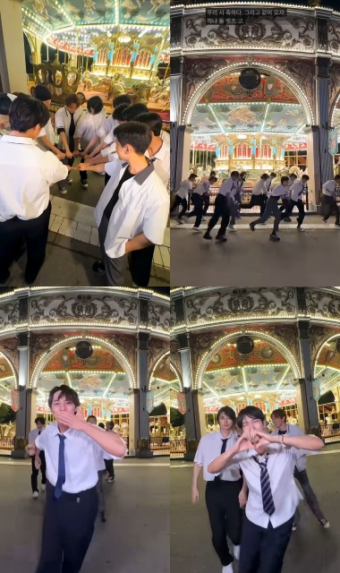 SEVENTEEN、メリーゴーランド前に集結し清涼美を放つ… 完全体への恋しさが募る