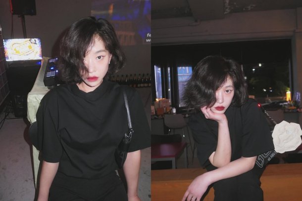 Gain reveals recent all-black fashion look... captivating atmosphere with direct gaze