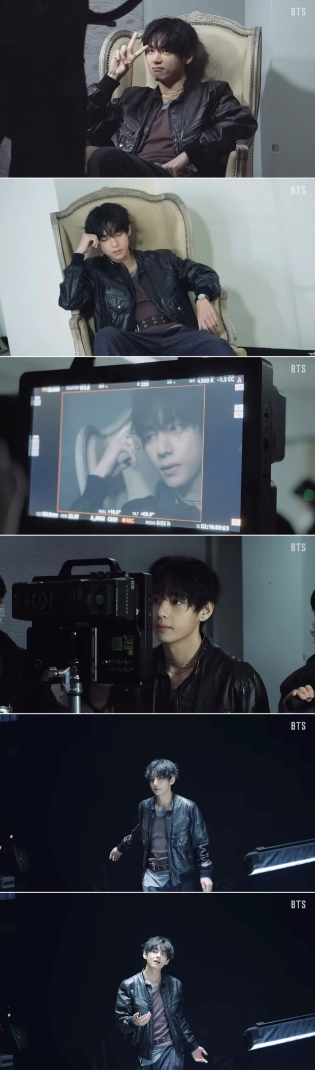 BTS V, capturing attention with a black leather jacket and emotional acting in the 'Merry Go Round' MV