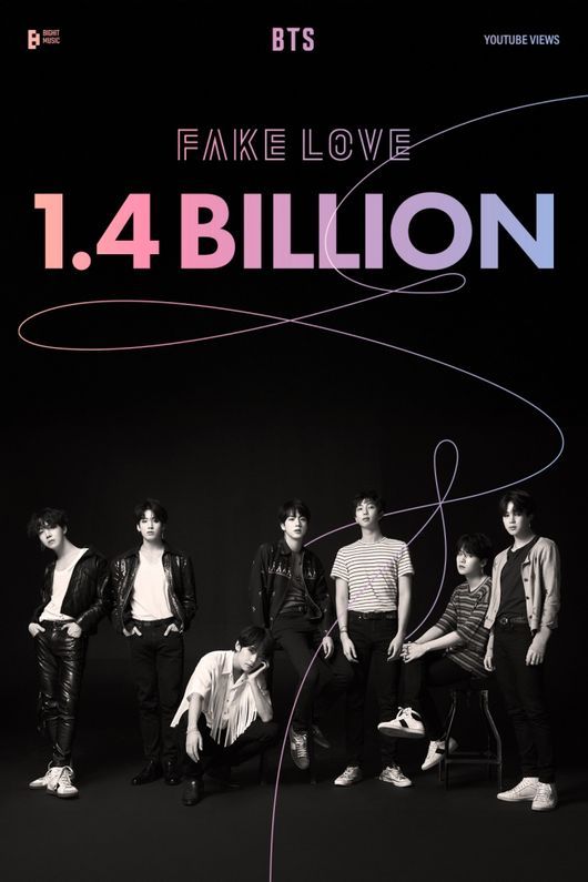 防弹少年团 'Fake Love' 音乐视频YouTube突破14亿观看次数......累计第6次创下大记录