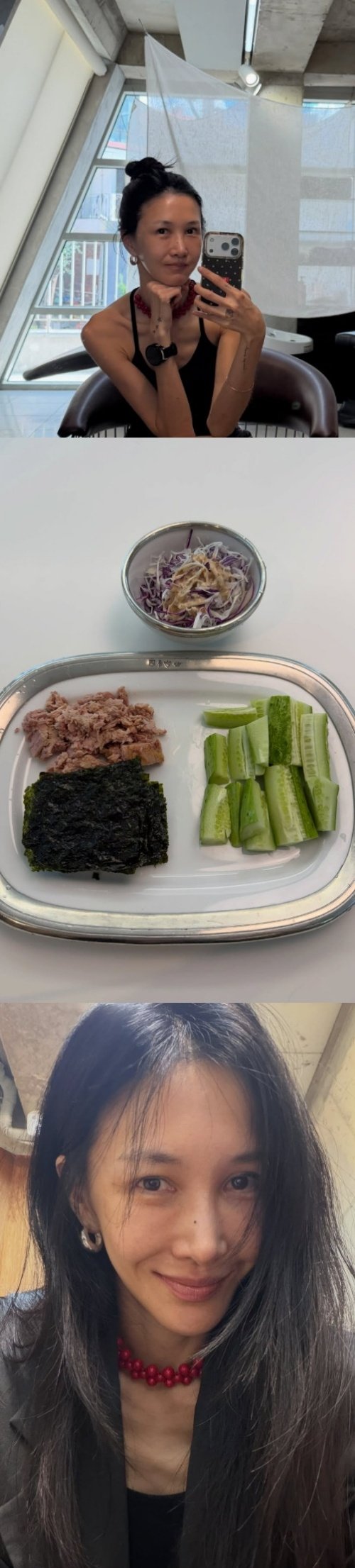 Yoon Hyejin shares recent updates Selfcare with a black halterneck and a healthy diet