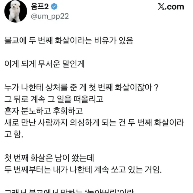 불교에 두 번째 화살이라는 비유가 있음.